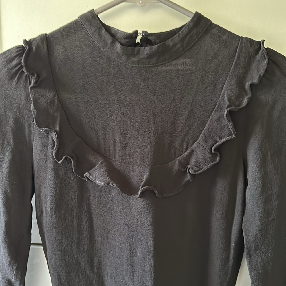 Reformation Black Chiffon Crepe Ruffle Mini Dress Size XXS - Picture 5 of 11